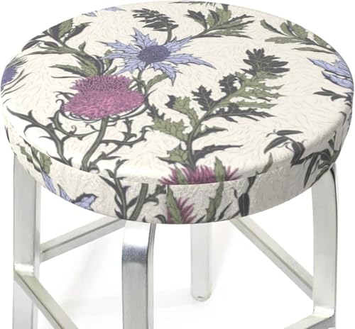 SXQCKJ Runder Barhocker Kissenbezug mit Blumenmuster und Elastischem Rand, Waschbarer Samt Hockerbezug, Boho Barhocker Schutz(Purple Pink Flower,12 inch) von SXQCKJ