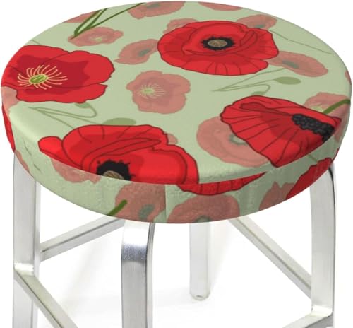 SXQCKJ Runder Barhocker Kissenbezug mit Blumenmuster und Elastischem Rand, Waschbarer Samt Hockerbezug, Boho Barhocker Schutz(Red Flower Green,14 inch) von SXQCKJ