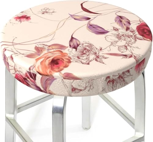 SXQCKJ Runder Barhocker Kissenbezug mit Blumenmuster und Elastischem Rand, Waschbarer Samt Hockerbezug, Boho Barhocker Schutz(Watercolor Flower,14 inch) von SXQCKJ