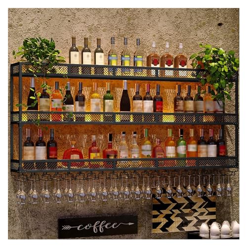 Modernes, an der Wand montiertes Weinregal aus Metall mit LED-Licht, schwimmende Industrieregale für Bars, multifunktionales Weinlager-Präsentationsregal, rustikaler Weinglashalter, für Hausbar, Essz von SXQYRD