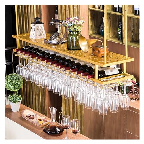 SXQYRD Hängendes Weinglasregal, LED-Licht-Glashalter, wandmontiertes Weinregal und Glashalter, 2-stöckiges industrielles Weinregal, schwebendes Weinregal für Weinflaschen, für Küche und Esszimmer von SXQYRD