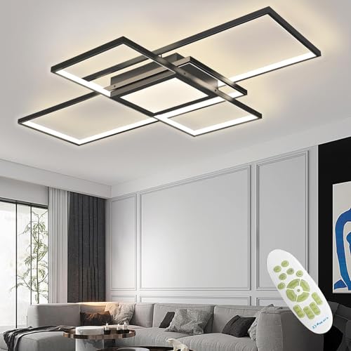 SXQYSM Dimmbar Deckenleuchte-Modern Led-Deckenlampe Wohnzimmer lampe Decke-Wohnzimmerlampe mit Fernbedienung Deckenbeleuchtung - Schlafzimmerlampe Decke (schwarz, 110cm) von SXQYSM