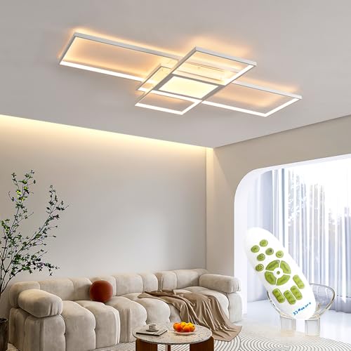 SXQYSM Dimmbar Deckenleuchte-Modern Led-Deckenlampe Wohnzimmer lampe Decke-Wohnzimmerlampe mit Fernbedienung Deckenbeleuchtung - Schlafzimmerlampe Decke (weiß, 140cm) von SXQYSM