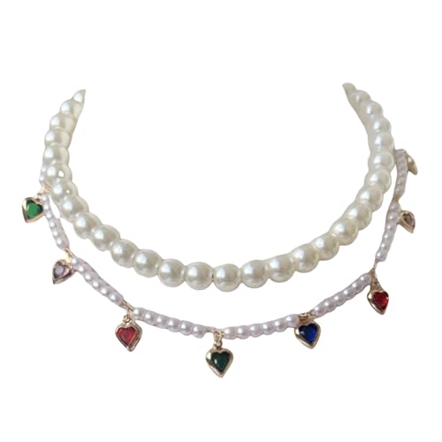 Halsband für Katzen und Hunde, mit Perlen, Herz, Strass, verstellbar, Party, Hochzeit, Haustier-Schmuck, Zubehör für Welpen, Perlen, Halsband und Hund von SXRQ