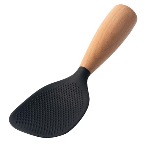 Stehender Reislöffel, Haushalts-Holzgriff, Reisschaufel, einfach zu bedienen, antihaftbeschichtet, ergonomischer Silikonlöffel, vielseitiger Löffel von SXRQ