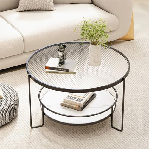 Runder, moderner, Schlichter Couchtisch aus gehärtetem Glas für Wohnzimmer, Esszimmer, Teezimmer, Heimdekoration mit Metallrahmen (Farbe: Transparent + Schwarz, Größe: 60 x 45 cm) von SXSCARKX