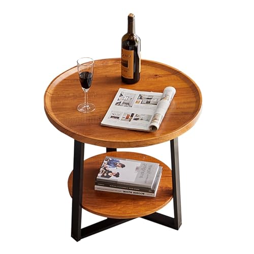 SXSCARKX 2-stufiger, runder Beistelltisch mit Ablagefläche, klein für Wohnzimmer, Schlafzimmer, Balkon und andere Räume (Farbe: Holzfarbe, Größe: 50 x 60 cm (19,7 x 23,6 Zoll)) von SXSCARKX
