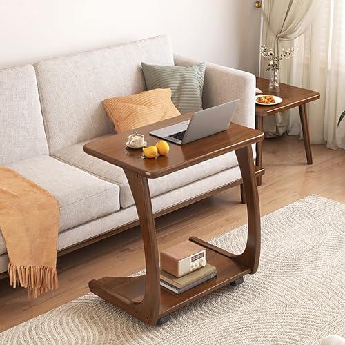 SXSCARKX C-förmiger Beistelltisch mit 4 Rädern, tragbarer Arbeitsplatz neben dem Bett, aus Holz für Schlafzimmer und Wohnzimmer (Farbe: A, Größe: 45 cm) von SXSCARKX