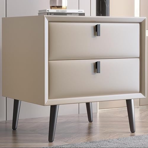 SXSCARKX Moderner Nachttisch aus Leder, minimalistisches, praktisches Massivholz-Endstück Schlafzimmer, Wohnzimmer mit Schubladen-Nachttischmöbeln von SXSCARKX