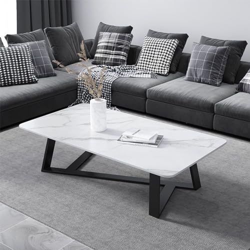 SXSCARKX Rechteckiger Couchtisch, moderner Holztisch mit Kunstmarmor-Aufdruck für Wohnzimmer, Schlafzimmer mit stabilem Metallrahmen (Farbe: Bianco, Größe: 100 x 60 x 45 (39 x 24 x 18 Zoll) von SXSCARKX