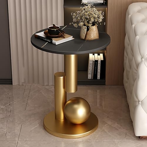 SXSCARKX Runder Akzent-Beistelltisch, kleines Sofa-Getränk, ideal für Wohnzimmer, Schlafzimmer, drinnen und draußen (Farbe: Schwarz + Gold, Größe: 50 x 55 cm) von SXSCARKX