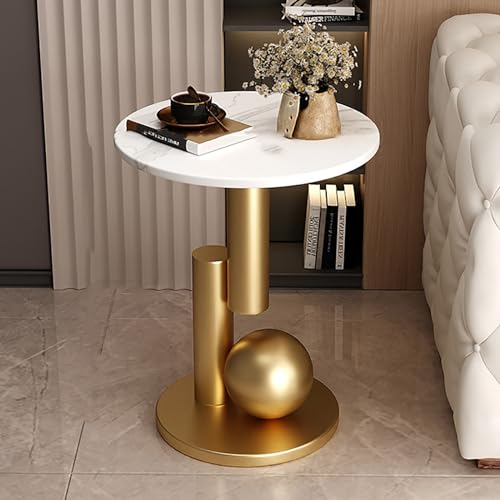 SXSCARKX Runder Akzent-Beistelltisch, kleines Sofa-Getränk, ideal für Wohnzimmer, Schlafzimmer, drinnen und draußen (Farbe: Weiß + Gold, Größe: 40 x 55 cm) von SXSCARKX