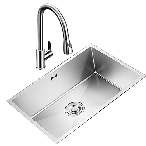 Küchenbar aus Edelstahl, silberfarben, inklusive ausziehbarem Wasserhahn und Zubehör (Farbe: Silber, Größe: 68 x 43 cm) von SXSLTSA