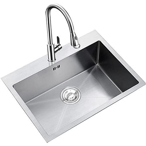 Küchenbar aus Edelstahl, silberfarben, mit Wasserhahn, für Wohnungen, Einzelschüssel, inklusive Zubehör (Farbe: Silber, Größe: 55 x 45 cm) von SXSLTSA