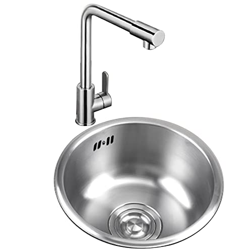 Runde Edelstahl-Bar, kleine Küche, eingebaut, mit Wasserhahn und Zubehör (Farbe: Silber, Größe: 42 x 42 x 20 cm) von SXSLTSA