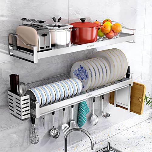 SXSLTSA 2-stufiger hängender Geschirrständer, Wand montierter Edelstahl-Trockner mit Abtropffläche und Essstäbchenkäfig, platzsparender Küchen-Organizer von SXSLTSA