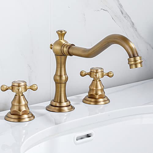 SXSLTSA Badezimmerarmaturen Retro, Messing Wasserhahn Warm- und Kaltwasserhahn, 3-Loch Mischbatterie, Doppelkreuzgriff Antik von SXSLTSA