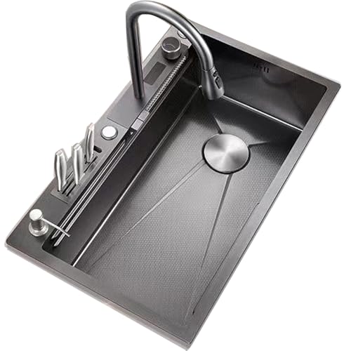 SXSLTSA Edelstahl-Küche mit Digitalanzeige, Wasserfall-Wasserhahn, Abflussset, Eckventil (75 x 45 cm) von SXSLTSA