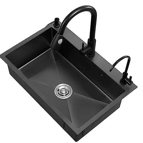 SXSLTSA Edelstahl-Küchenarmatur, schwarz, Einzelbecken, Unterbau, komplettes Zubehör (Farbe: Schwarz, Größe: 80 x 45 x 20 cm) von SXSLTSA