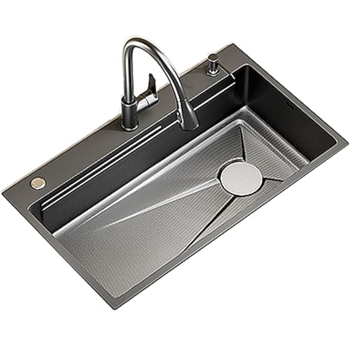 SXSLTSA Edelstahlküche mit Eckventil, ausziehbarer Wasserhahn, Abflussset, Becken im Schneidebrett (60 x 45 cm) von SXSLTSA