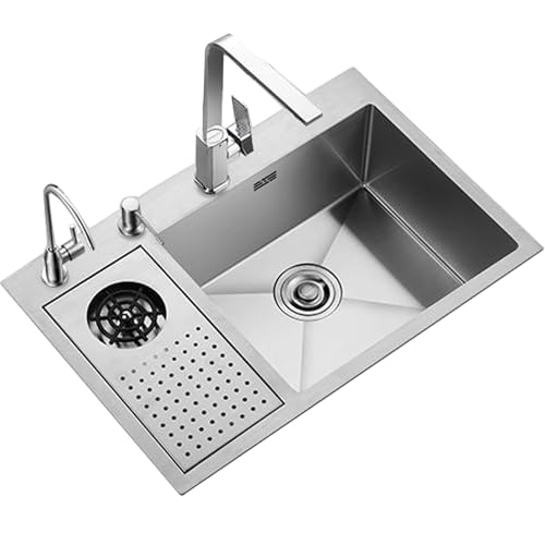 SXSLTSA Edelstahlküche mit Wasserablauf, Abwasserrohr, Tassenwascher, Einlass, quadratischer Wasserhahn (60 x 42 cm) von SXSLTSA