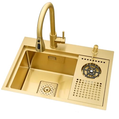 SXSLTSA Golden Bar Coffee Shop Küche mit Abdeckung Unsichtbare Einzelschüssel Tassenspüler Komplettes Zubehör (68 x 43 cm) von SXSLTSA