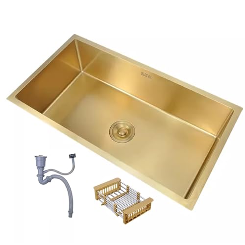 SXSLTSA Golden Kitchen Unterbauplatte aus Edelstahl 304, Einzelbecken, leicht zu reinigen (68 x 43 x 20 cm) von SXSLTSA