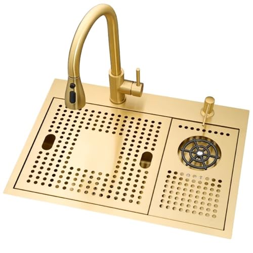 SXSLTSA Golden mit Abdeckleiste, unsichtbare Kaffee-Ecke, Tassenwaschmaschine, versteckter Wasserhahn (56 x 38 cm) von SXSLTSA