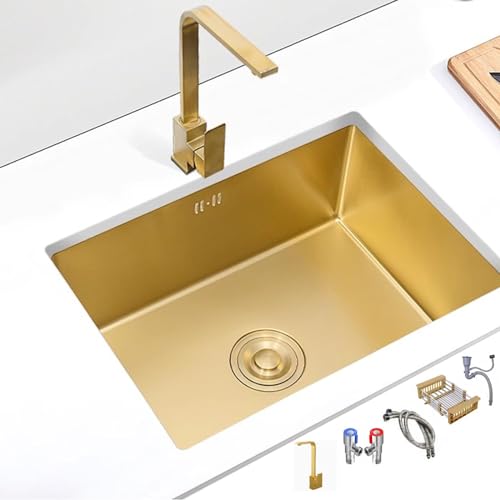 SXSLTSA Goldener Unterbau-Barhahn aus Edelstahl für die Küche mit Einzelbecken (50 x 45 x 20 cm) von SXSLTSA
