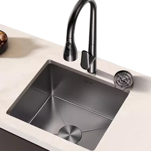SXSLTSA Graue Küchenbar aus Edelstahl mit Einzelbecken, Kleiner ausziehbarer Wasserhahn (45 x 40 x 21 cm) von SXSLTSA