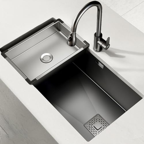 SXSLTSA Handgefertigte Küchenarbeitsstation aus Edelstahl im Landhausstil mit Tassenspüler, Abflussgarnitur, Eckventil, Ziehen Sie den Wasserhahn (70 x 43 cm) von SXSLTSA