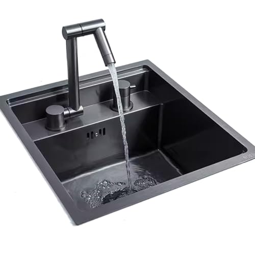 SXSLTSA Kleiner Küchen-Wasserhahn, faltbar, schwarz, versteckt, mit Abdeckung, für Balkon, Wohnmobil, Außenbereich, komplettes Zubehör (40 x 44 x 22,5 cm) von SXSLTSA