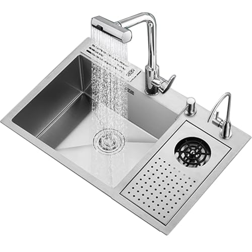 SXSLTSA Küche aus Edelstahl mit Wasserablauf, Abwasserrohr, Tassenwascher, Einlass, Fliegender Regen zieht den Wasserhahn (70 x 46 cm) von SXSLTSA