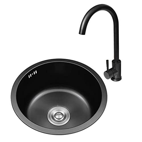 SXSLTSA Küchenarmatur, schwarz, mit Wasserhahnstange, rund, Edelstahl 304, eingebaut, sämtliches Zubehör im Lieferumfang enthalten (Farbe: Schwarz, Größe: 42 x 42 x 20 cm) von SXSLTSA