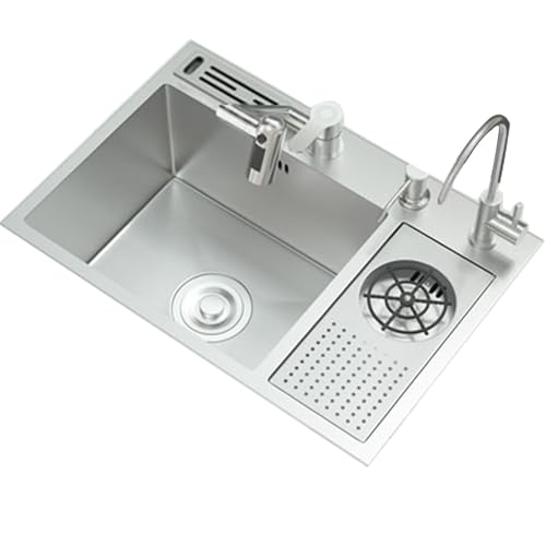 SXSLTSA Küchenarmatur aus Edelstahl mit Wasserablauf, Abwasserrohr, Tassenwaschanlage, Klapphahn (70 x 46 cm) von SXSLTSA