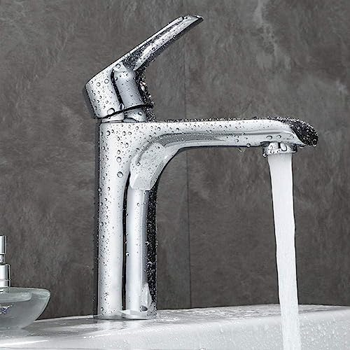 SXSLTSA Moderner Badezimmer-Waschtisch aus Messing Wasserhahn mit Chromoberfläche und Einzelgriff für Waschbecken von SXSLTSA