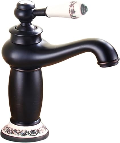 SXSLTSA Retro Badezimmerarmaturen Warm- und Kaltwasserhahn Vintage Mischbatterie Einhebel-Waschtischarmatur,Schwarz von SXSLTSA