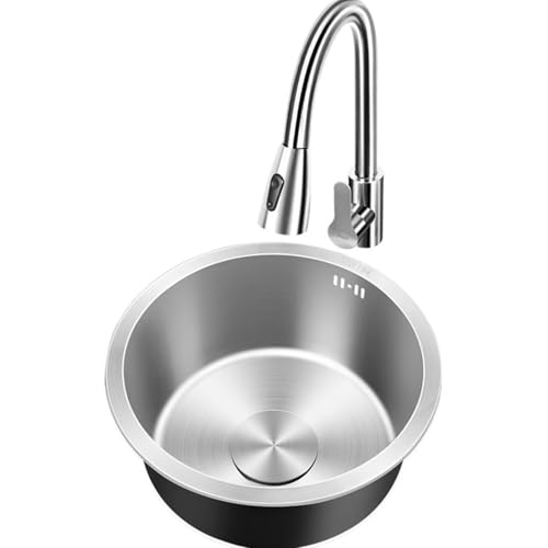 SXSLTSA Runde Küche aus Edelstahl mit ausziehbarem Wasserhahn, komplettes Zubehör, geeignet für Bartheken, Wohnmobile, Balkone (36 x 36 x 18,5 cm) von SXSLTSA
