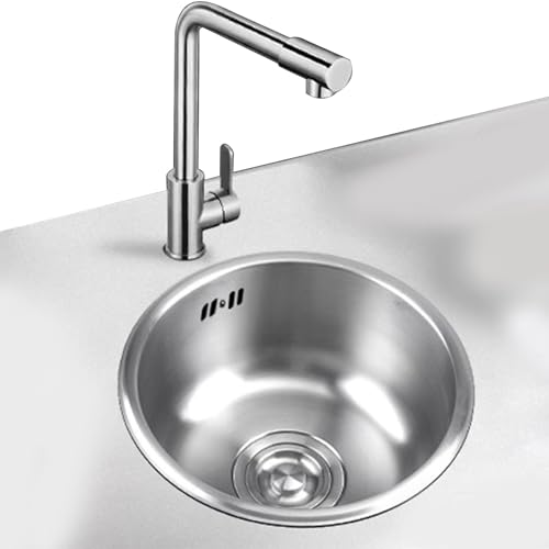 SXSLTSA Runder Edelstahl-Bar-Thekenbalkon für die Küche, Kleiner, eingebetteter silberner Wasserhahn für heißes und kaltes Wasser (28,6 x 28,6 x 14 cm) von SXSLTSA