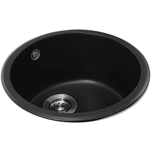SXSLTSA Runder Quarzstein, Schwarze Bar, Mini, Waschbecken für Küche und Balkon, inklusive Zubehör (Farbe: Schwarz, Größe: 42 cm (A)) von SXSLTSA