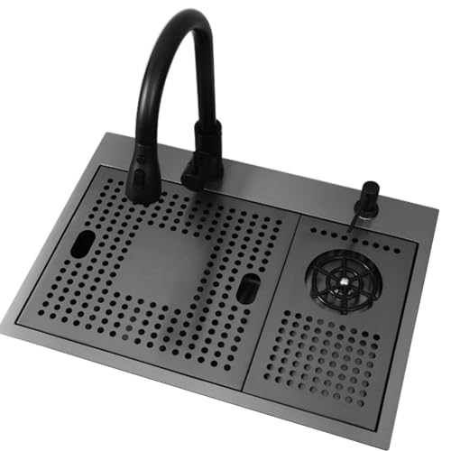 SXSLTSA Schwarz, klein, mit Deckel, Edelstahl 304, Küchentassenspüler, versteckter ausziehbarer Wasserhahn (68 x 43 cm) von SXSLTSA