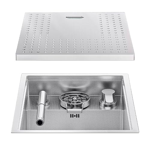 SXSLTSA Silberne Küchenarmatur aus Edelstahl mit versteckter Abdeckleiste, anhebbarem und herausziehbarem Wasserhahn, komplettes Zubehör (48 x 38 x 21 cm) von SXSLTSA