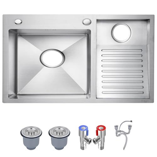 SXSLTSA Waschtisch mit Waschbrett, SUS 304 Edelstahl, Badezimmer, Doppelbecken, Einbauwaschbecken, Silber/Schwarz, mehrere Größen, für Haushalt, Pool, Balkon, Zimmer (Silber-R, 100 x 48 cm von SXSLTSA