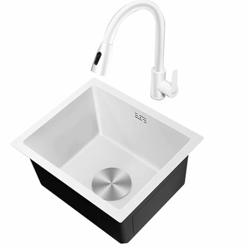 SXSLTSA Weiße Küchenbar mit Tassenspüler, Einzelbecken, Kaffeeecke, ausziehbarer Wasserhahn (weiß, 28 x 42 x 21,5 cm) von SXSLTSA