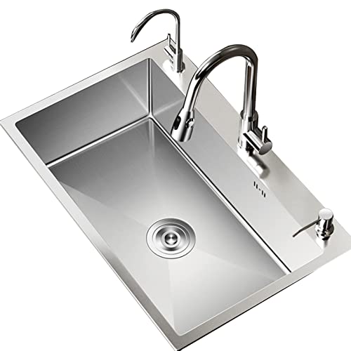 Silberne Küche, großes Einzelbecken, Bar, Studio, verdickter Edelstahlhahn und Zubehör im Lieferumfang enthalten (Farbe: Silber, Größe: 78 x 43 cm) von SXSLTSA