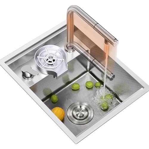 Verdeckter Wasserhahn aus Edelstahl mit Unterlegscheibe, Einzelbecken, ausziehbar, geeignet für Bartheken, Küchen und Wohnmobile (Silber, 52 x 40 x 21 cm) von SXSLTSA