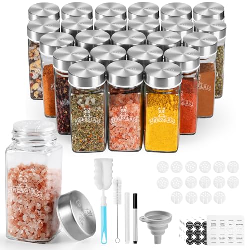 SXTIHD Gewürzgläser aus Glas, eckig, 24 × 120 ml Gewürzdosen-Set mit Edelstahldeckel Aufbewahrungsbehälter für Gewürze, Etikett von SXTIHD