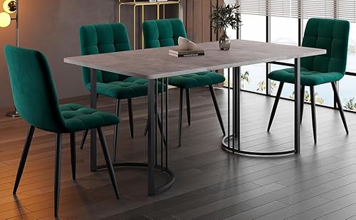Essgruppe (5-TLG),Esstisch mit 4 Stühlen Set, Moderner Küchentisch Set, 140×80cm Küchentisch mit Schwarz Metallbeinen, MDF Tischplatte in Grau,Dunkelgrün Samt Esszimmerstühle von SXTXOZ