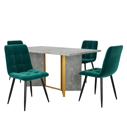 SXTXOZ Esstisch-Set (5-teilig), moderner Esstisch in Zementfarbe mit 4 grünen Esszimmerstühlen, Esstisch mit Metallbeinen, geeignet für Esszimmer und Wohnzimmer, langlebig und leicht zu reinigen von SXTXOZ