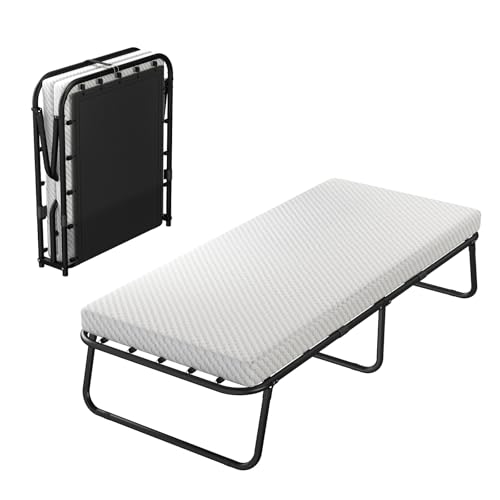 SXTXOZ klappbett 80x190cm Erwachsene mit 8cm Dicker Schaumstoff Matratze, Klappbett Erwachsene Metallbettrahmen, Ohne Laufrollen leicht zu tragen, Ohne Aufbau bis zu 150 kg belastbar（Matt-schwarz） von SXTXOZ